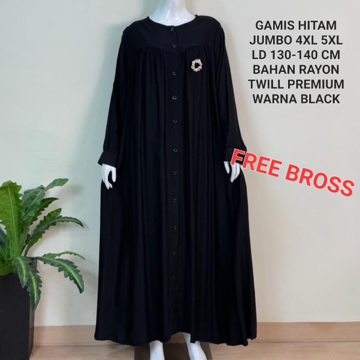NEW -Gamis Hitam Jumbo Ld 130 Cm Model Polos Kekinian - Hitam, 4XL