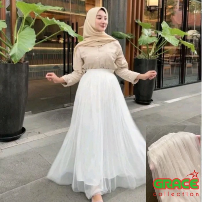 REAL Rok Panjang Tutu Olive Jumbo SIZE L & XXL / PREMIUM Rok Muslimah / Pakaian Hijab Style / Baju M