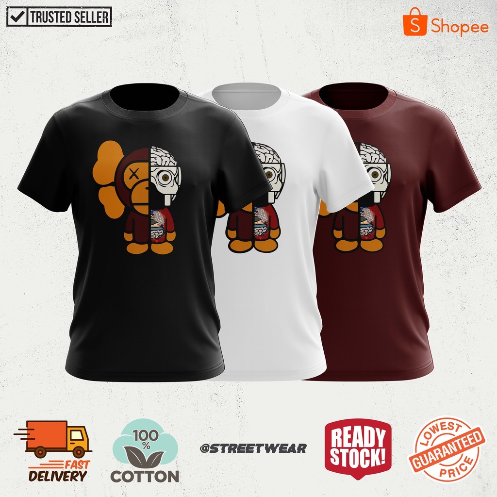 Kaos KAWS X APE BAPE TSHIRT / UNISEX TEE 100% COTTON / 160 GSM