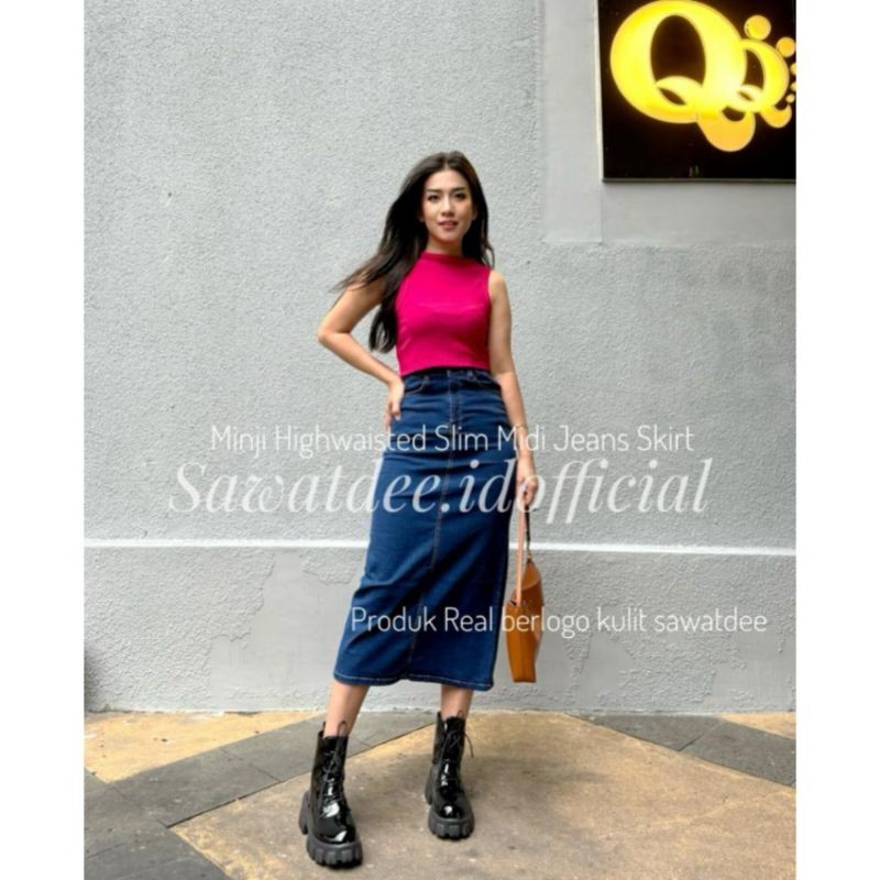 TZ Rok jeans high waist panjang | Rok span panjang | Rok kekinian