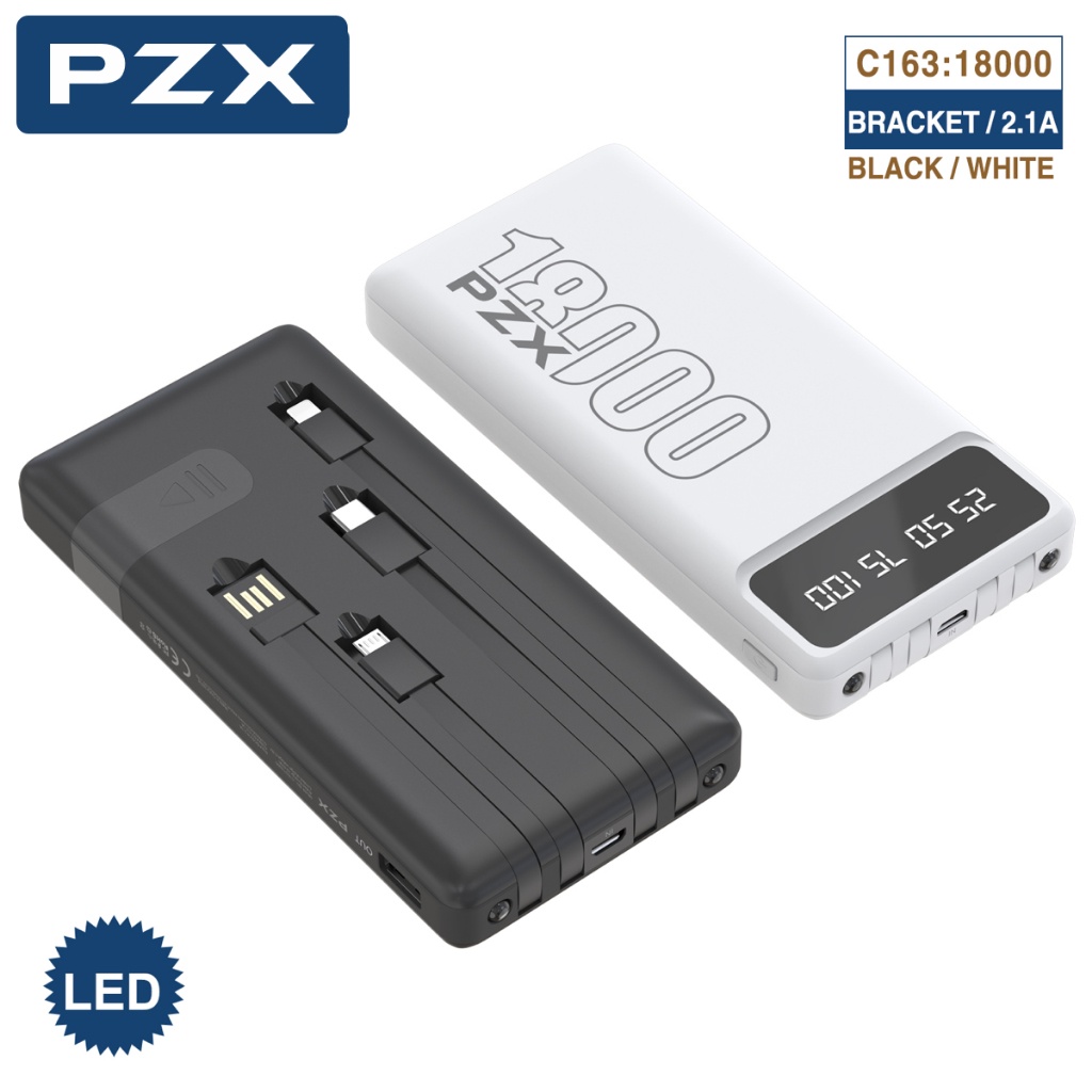 Powerbank PZX LED 18000mAh Built in Cable Fast Charging 2.1A Plus Docking C163