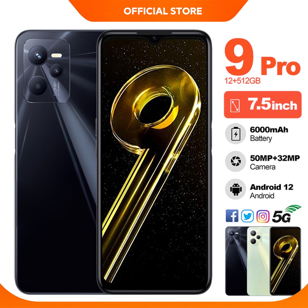 Reamli 9 PRO layar full 7.5inci hp murah ram besar cuci gudang 8gb 128GB 256GB 512GB Smartphone Terb