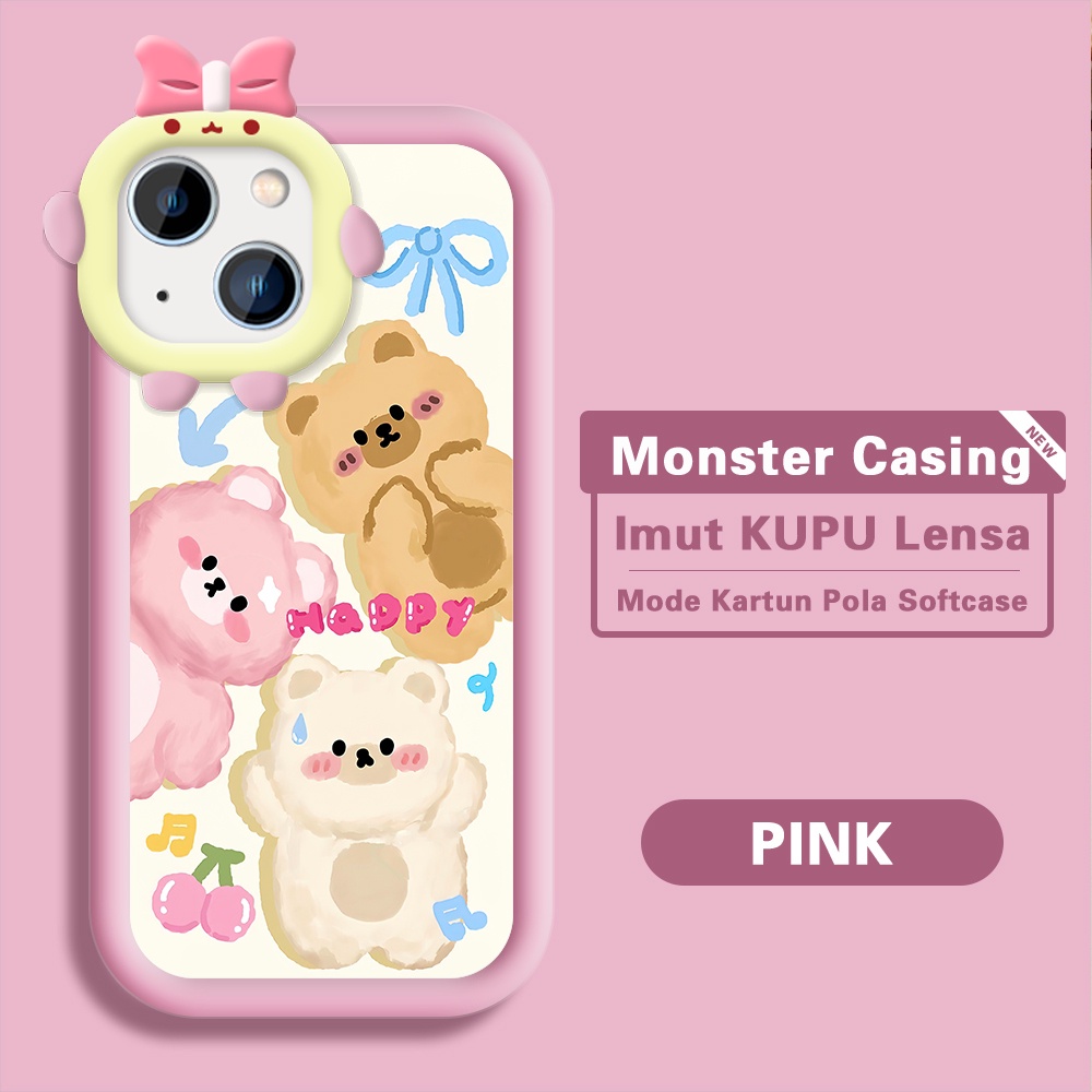 iPhone 14 Untuk Hp Casing Handphone Cassing Soft Kesing Sofcase Phone Case Warna Tiga Beruang Berbed