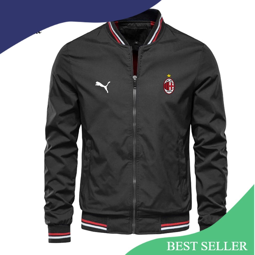 BEST SELLER - Jaket Varsity Baseball Pria Ac Milan | Varsity Jacket Vintage Baseball Oversize Jumbo 