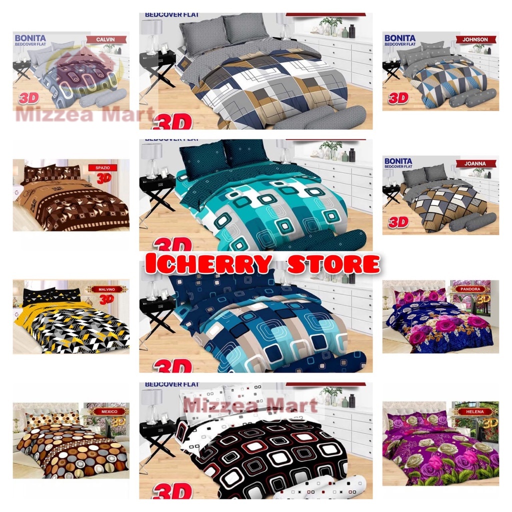 Mizzea Mart 5in1 Full Set Bedcover + Sprei Bonita 3D Rumbai Karet King 180x200 Queen 160x200 Motif N