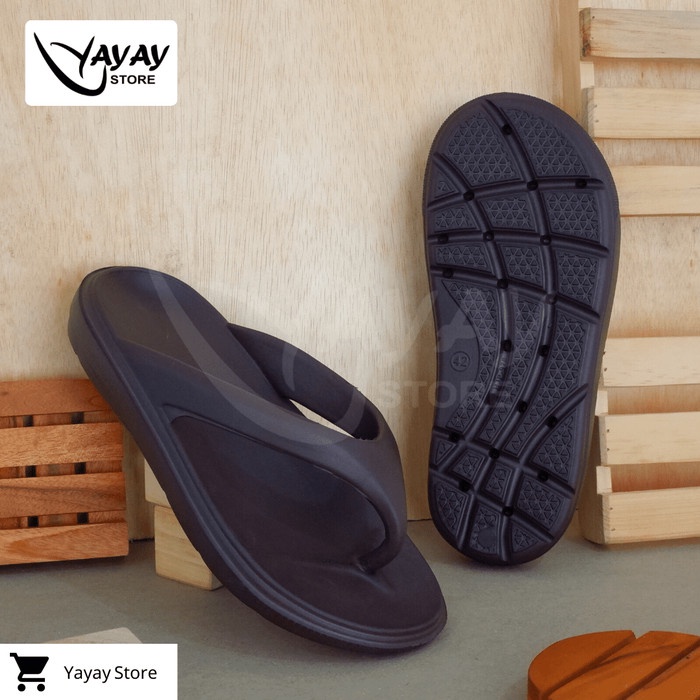 DRB Sendal Jepit Pria Full Karet/Sandal Jepit Pria Polos Empuk Anti Slip - Cokelat, 39