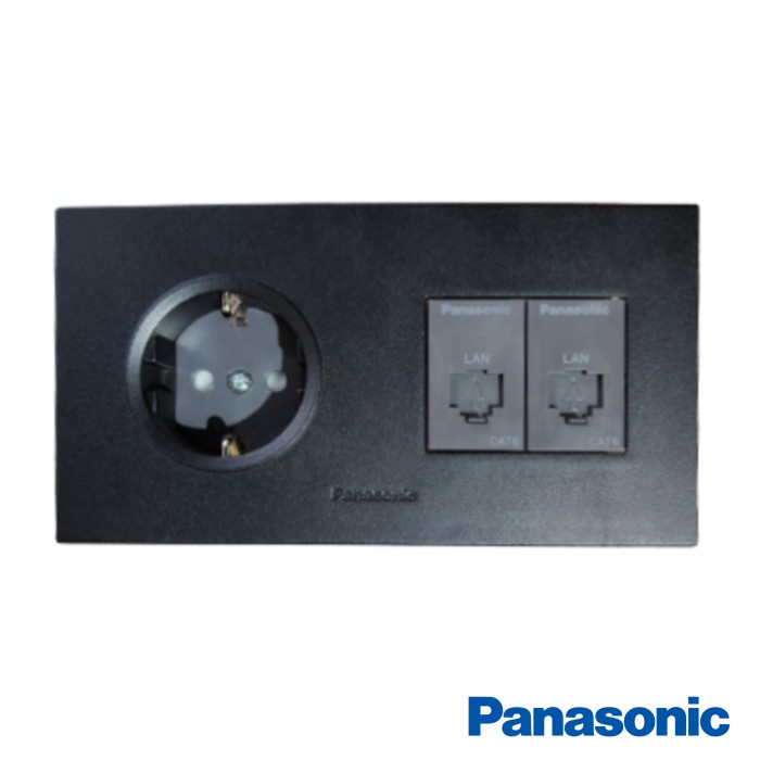 PANASONIC Stop Kontak Hitam + Double Outlet LAN Data CAT6