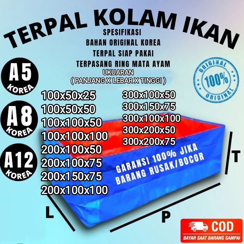 Kolam Terpal Ikan Kotak 100% Original Tipe/ketebalan A5 A8 A12 Korea Terpal Kolam Ikan Kotak kolam i