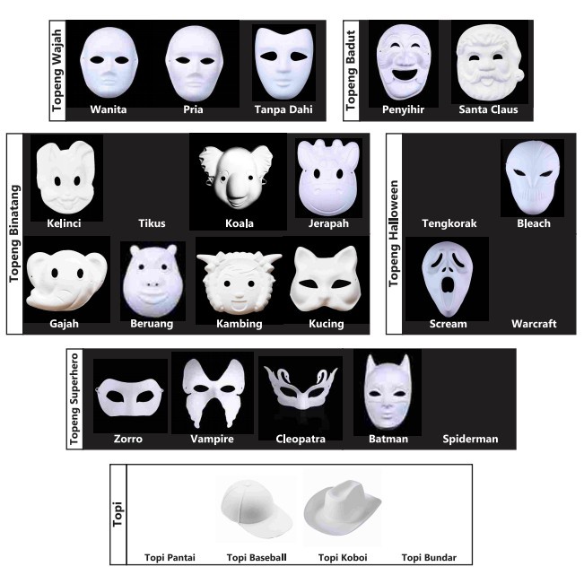 

V tec topeng wajah topi hero hallowen binatang - Topeng Lukis Wajah Polos Putih