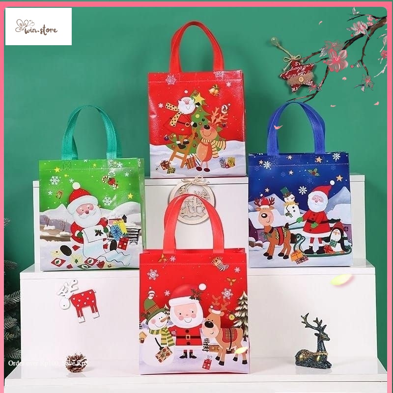 

Pernak Pernik natal / Goodie Bag Natal Glossy Medium Full Motif 4 Sisi Import 24×11×26