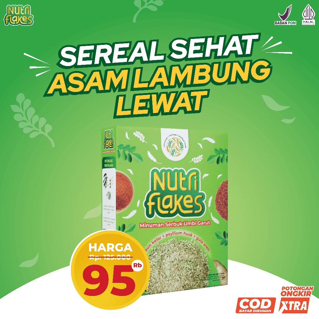 

100% ORIGINAL Nutriflakes Sereal Umbi Garut Daun Kelor Solusi Asam Lambung Dan Maag Original 1 Box
