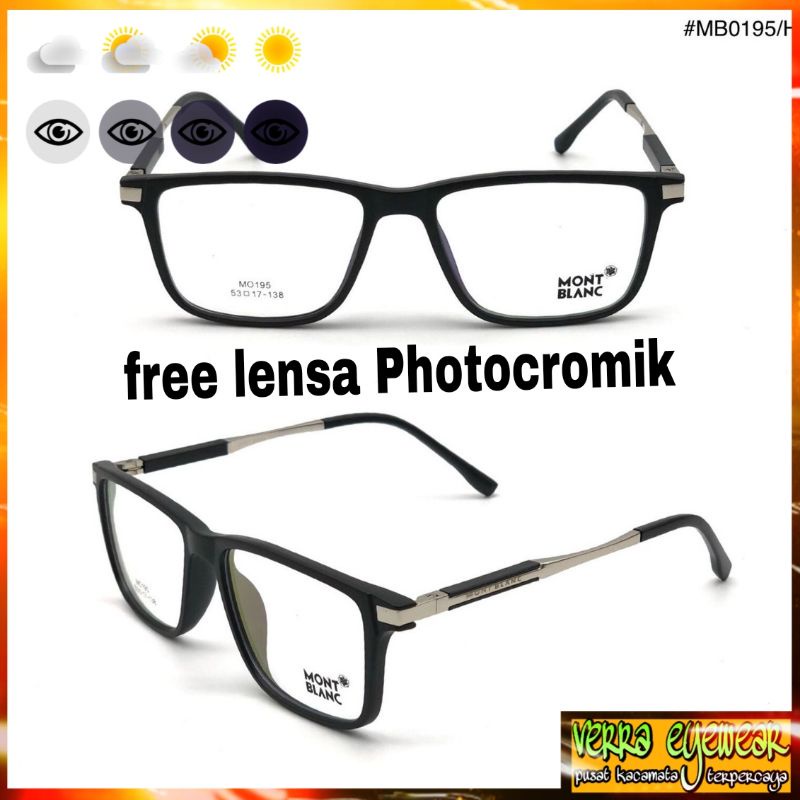Cod Frame kacamata pria free lensa minus anti radiasi / Photocromik Montblanc