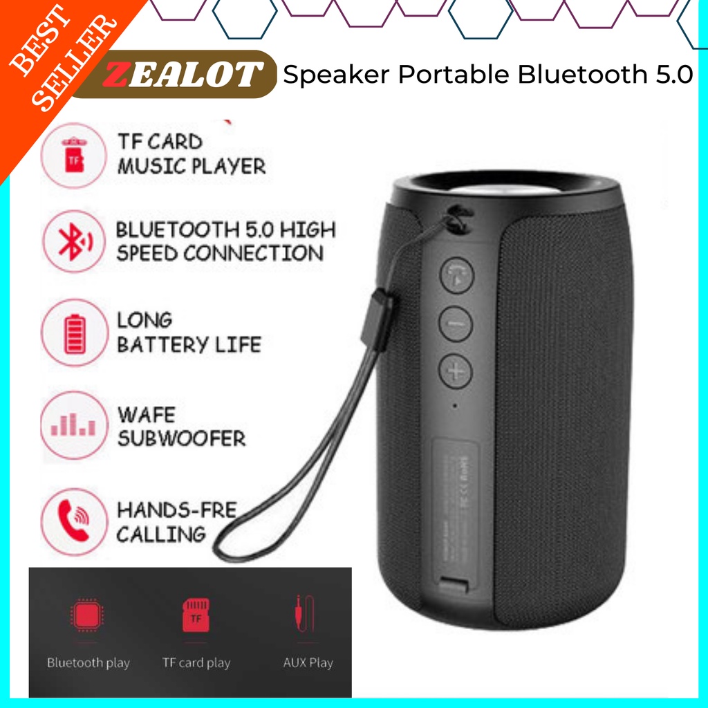 COD ZEALOT Speaker Portable Bluetooth 5.0 / speaker bluetooth portable baterai kapasitas besar AUX /
