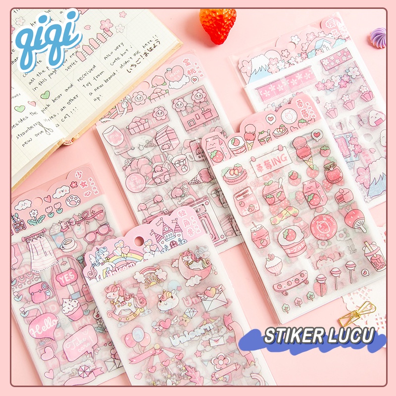 

stiker buku lucu 4 Lembar Buah Pet Waterproof Pink DIY StikerSET Sticker PET pink unicorn peach strawberry motif untuk dekorasi handbook Aesthetic kartun lucu Cute diary journal - Qiqi Treasure