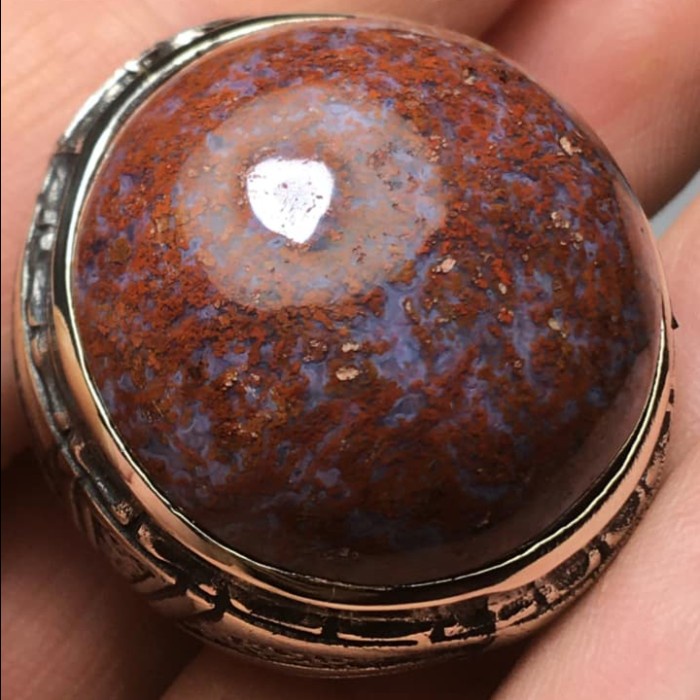 Cincin Natural Batu Akik Motif Gambar Kulit Tokek Merah Unik Antik