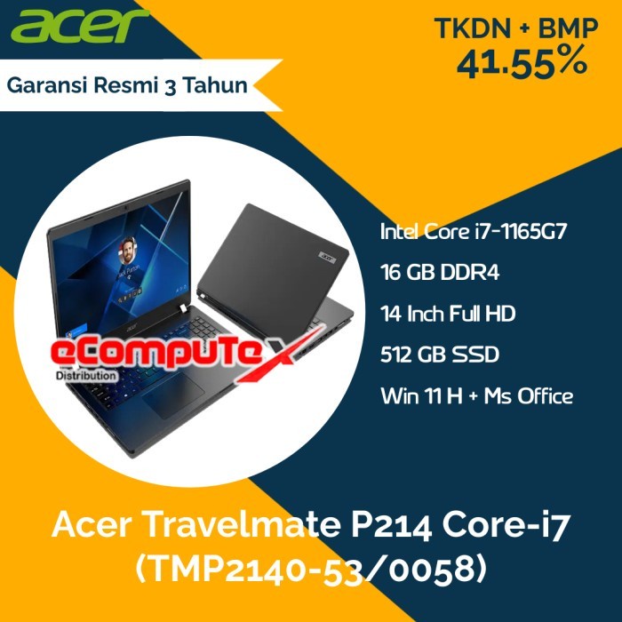 Laptop Acer Travelmate P214 (TMP2140-53/0058) i7 16GB 512GB-TKDN RESMI