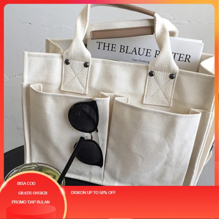 KPOP Tote Fashion Bag / Vintage Canvas Bag Korean Style - Broken White