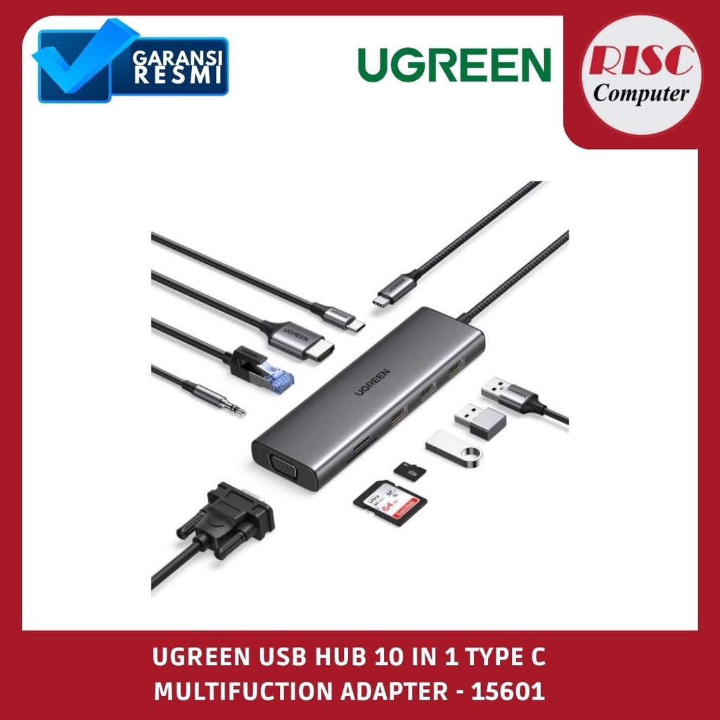 UGREEN USB Hub 10 in 1 Type C to HDMI VGA RJ45 Audio Jack 3.5mm - 15601