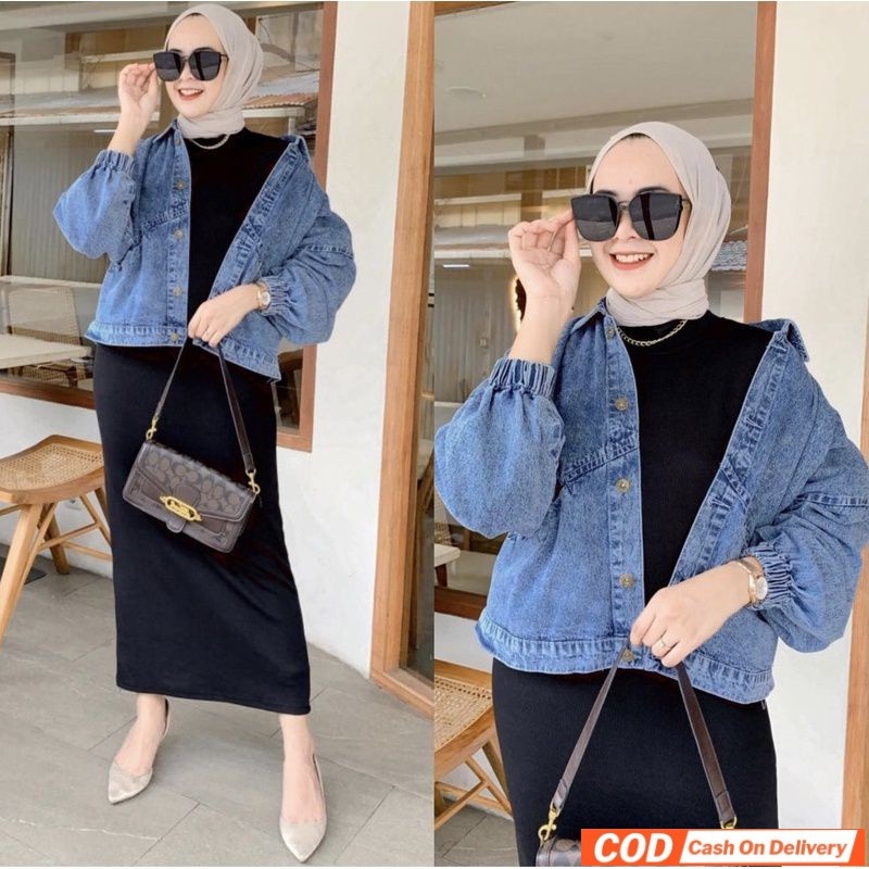 JAKET DENIM JEANS OVERSIZE VINTAGE WANITA JACKET JINS OVERSIZE KEKINIAN JAKET VINTAGE LENGAN BALON C