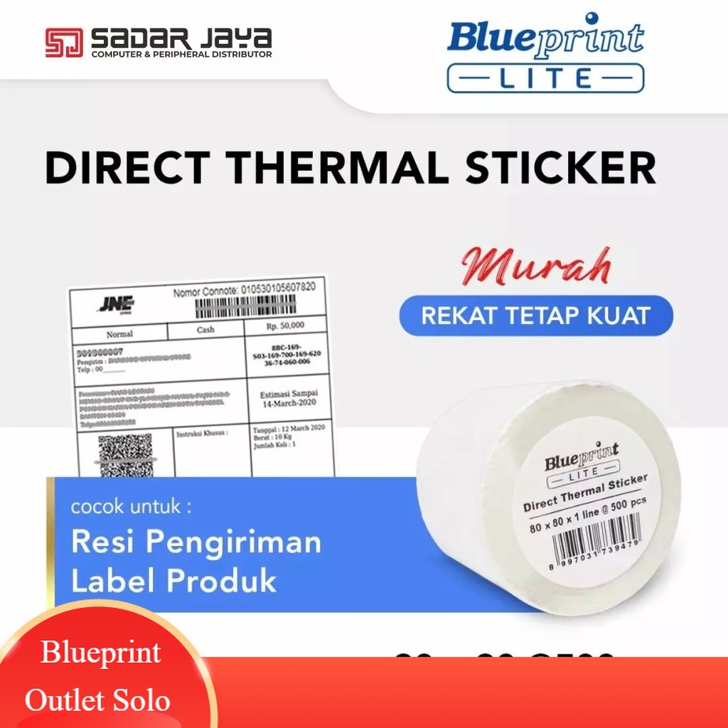 

Blueprint Lite Direct Thermal Sticker 80 × 80mm isi 500pcs Label Online Shop Barcode Resi Pengiriman Blueprint Outlet Solo
