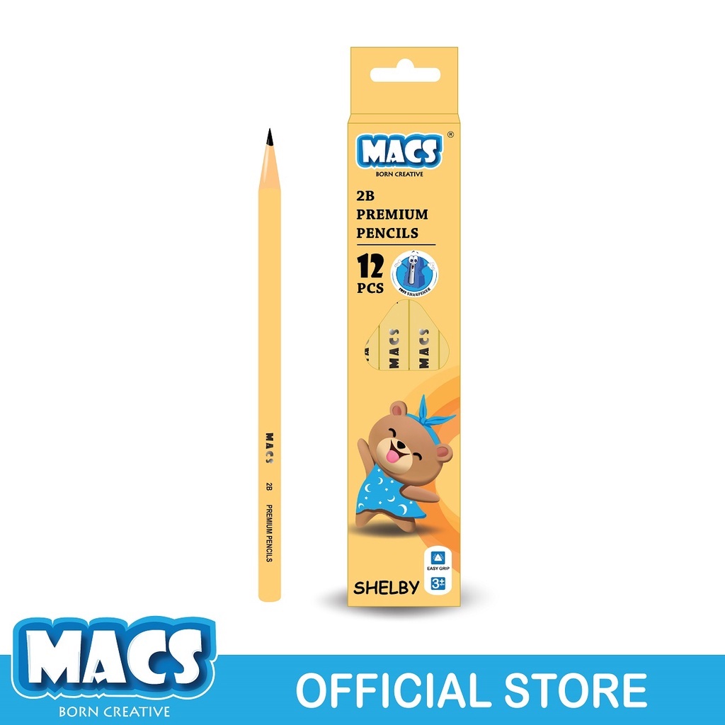 

Pensil 2B MACS Hitam Premium Segitiga SHELBY Triangel Free Rautan - Lusinan