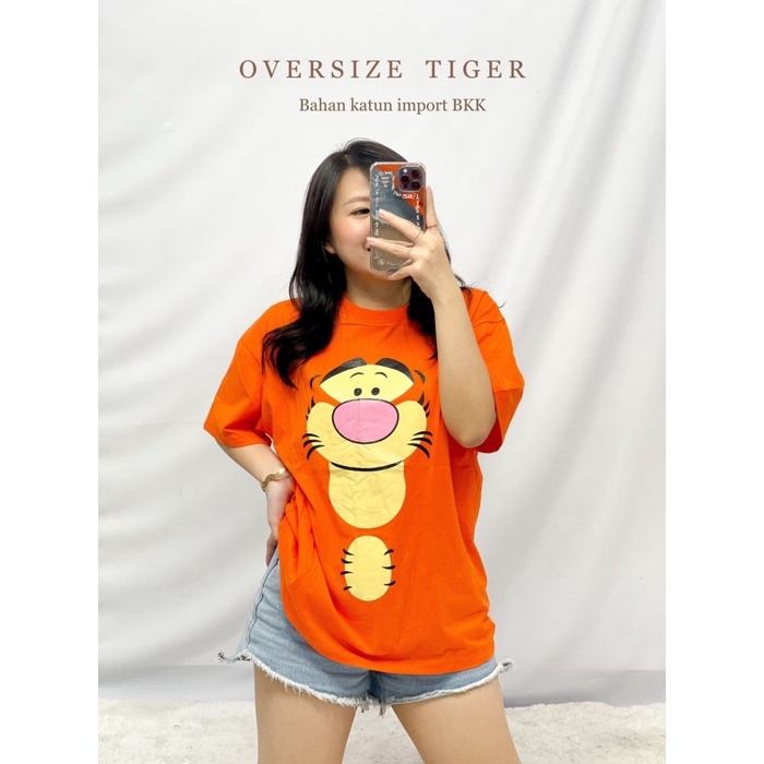 Baju Oversize Tiger BC Blouse Wanita bkk orange Kekinian