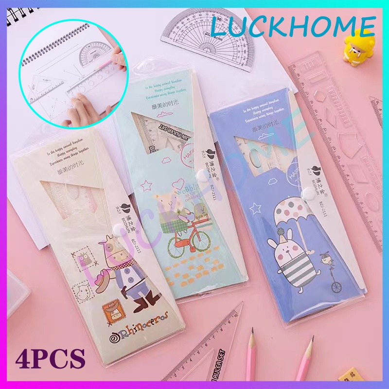 

Set penggaris plastik 4in1 Rules Penggaris Plastik Set 1 Set Isi 4 Model Garisan Set Ruler Set