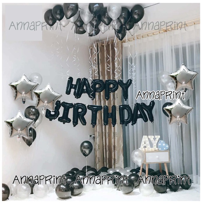 Paket Balon Set Dekorasi Ulang Tahun Dewasa Hitam Putih