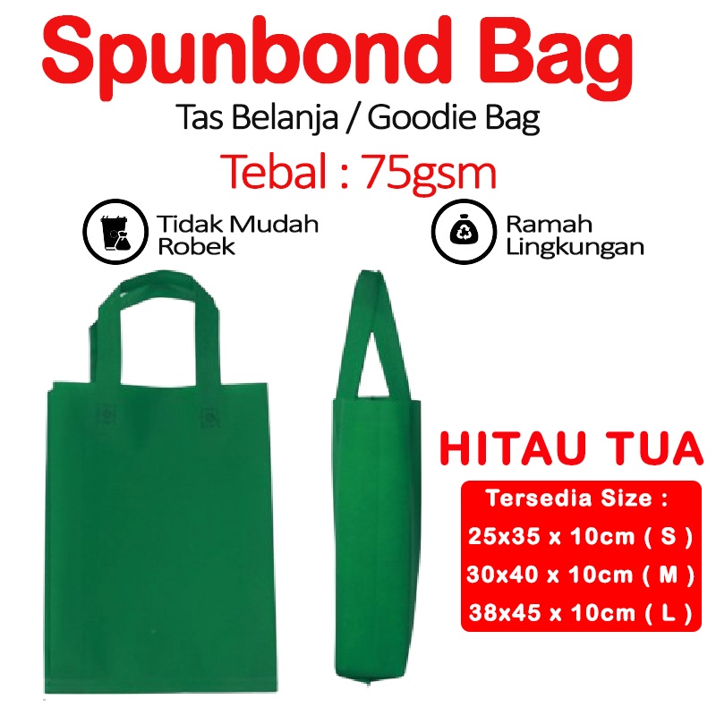 

Spunbond BAG Goodie Bag Tas Belanja Model Tali Handle Kantong Kain - HIJAU TUA