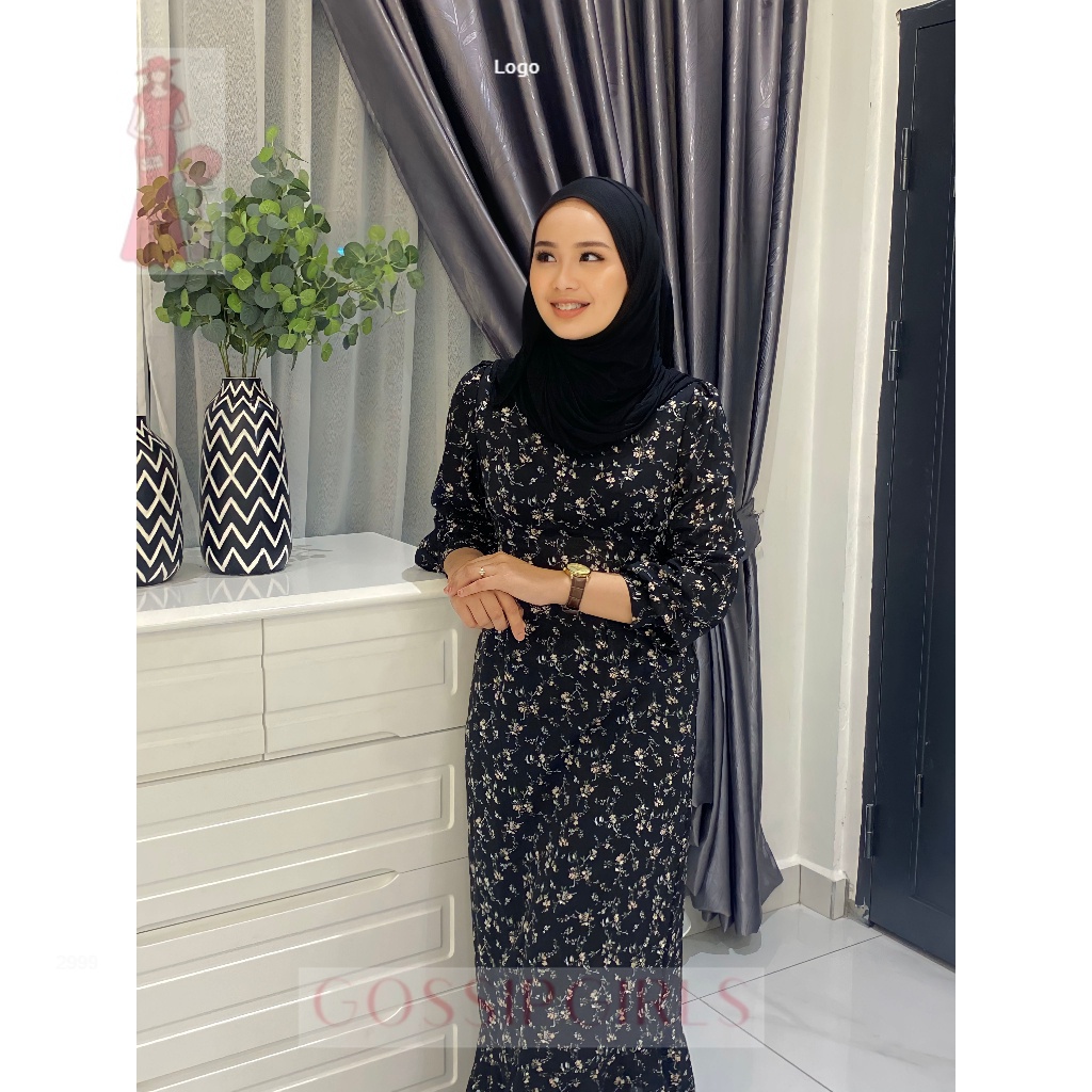 GossipGirls - [Sifon berkualitas tinggi] AIMEI Biru fishtail floral dress wanita baru Perancis lenga