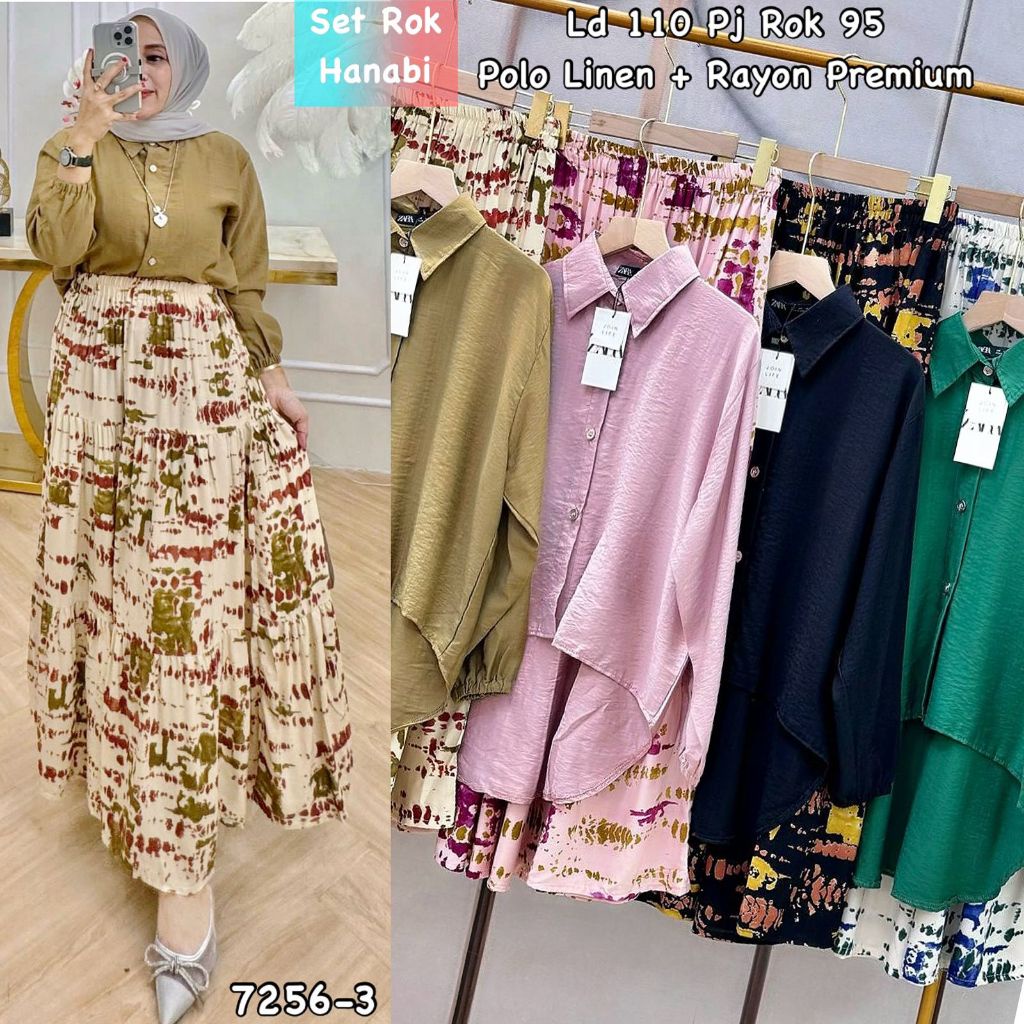 [jejehastore] hanabi set rok top linen rok rayon premium