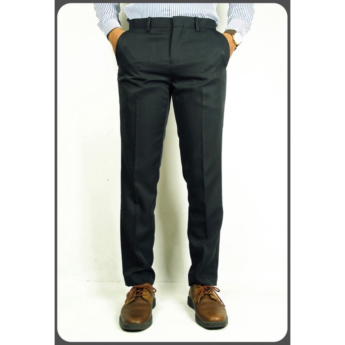 Celana Kerja Pria Formal Hitam Reguler & Slim Fit Bruno Rigari Hitam | Celana Bahan Katun Ukuran Big