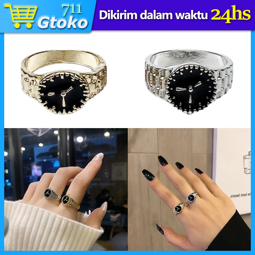 Cincin Bentuk Jam Tangan Unik Titanium Korean Wanita Pria