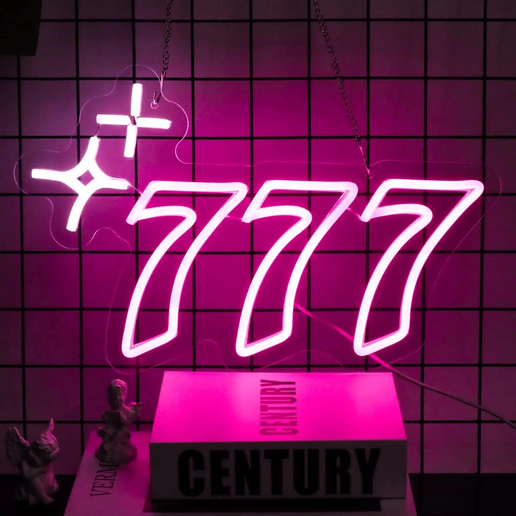 777 Neon Sign LED Sign Luck Seven Neon Light Pink Star Neon Sign for Wall Lucky Number LED Neon Sign for Bedroom Bar Party DecorNeonsign Neon Sign Neonflex Neon Flex Custom Lampu Hias Lampu Tidur Wall art dekor Decor