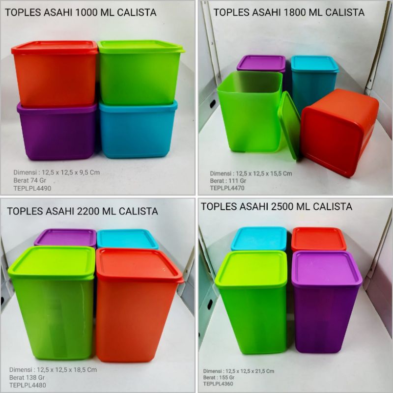 Toples Plastik Calista Asahi 1000ml, 1800ml , 2500ml , 2200ml ml Premium Sealware/ toples warna/ top