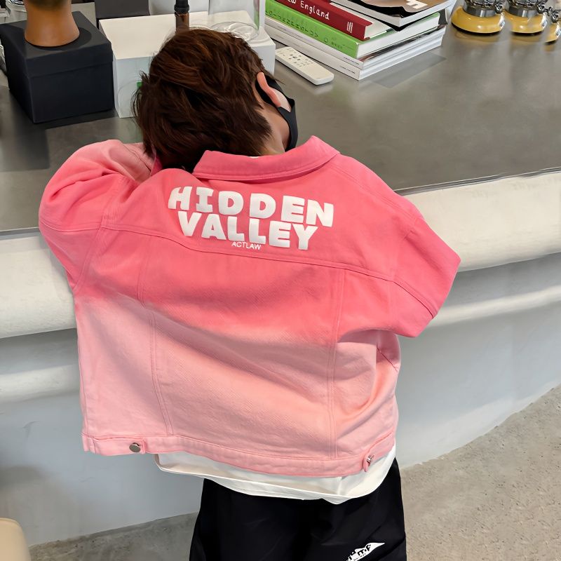 New pure cotton gradient color Korean version cool and handsome denim jacket for boys
