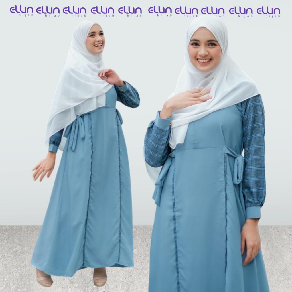 Dress Maira - Gamis Kotak Kombinasi Polos Terbaru Korean Style By Ellin Hijab
