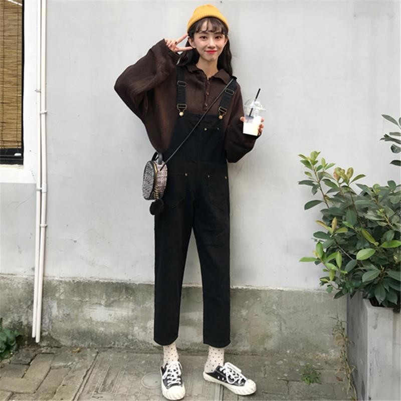 Celana celana jeans hitam terusan longgar