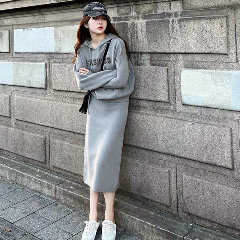 Set skirt women's new half skirt hoodie two-piece set