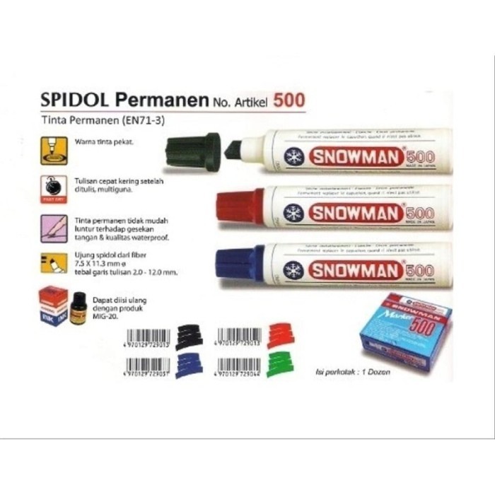 

Spidol Permanent Snowman Marker Jumbo 500 / Permanen Besar - Hitam