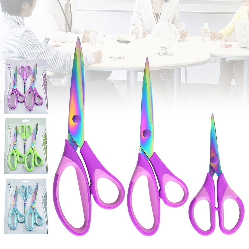 

3PCS Colorful Titanium Office Tailor Scissors Colorful Titanium Plated Hand Cutting Household Sewing Scissor Set