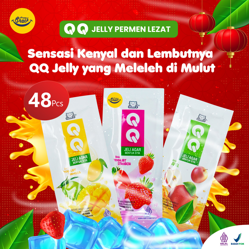 

48 PCS QQ JELLY FREE BOX Aneka Rasa Buah MIX Rasa Strobery Mangga Apel