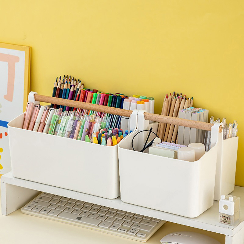 

1pc Multifunctional Storage Holder School Office Portable Pen Holder Storage Box Large Capacity Desktop Sundries Storage Basket