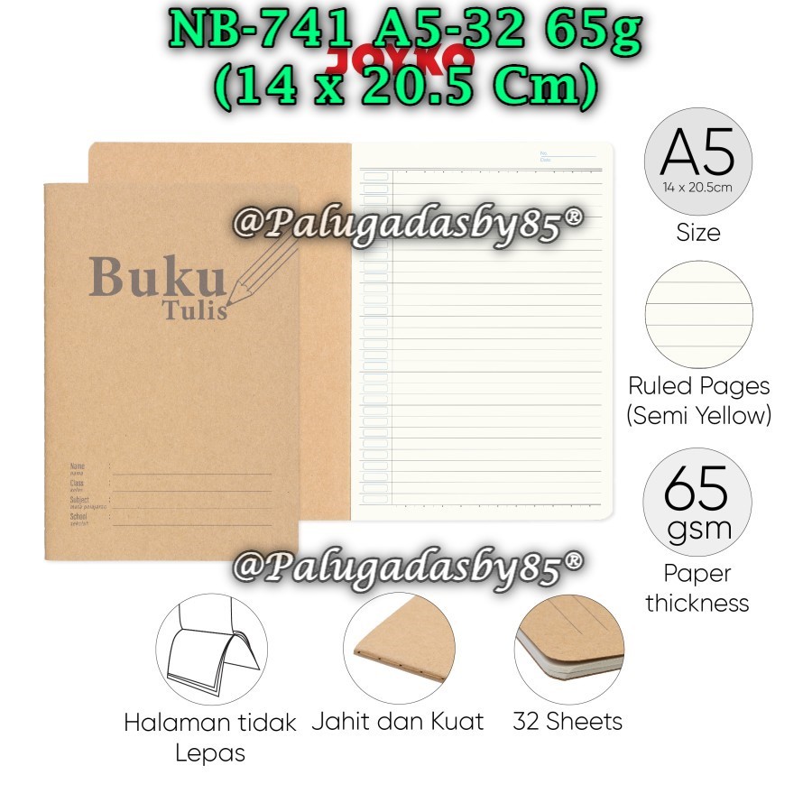 

(1 Biji) GROSIR Buku Tulis JOYKO NB-741 A5-32-65g / Ruled Notebook Joyko NB-741 A5 (1 Biji)