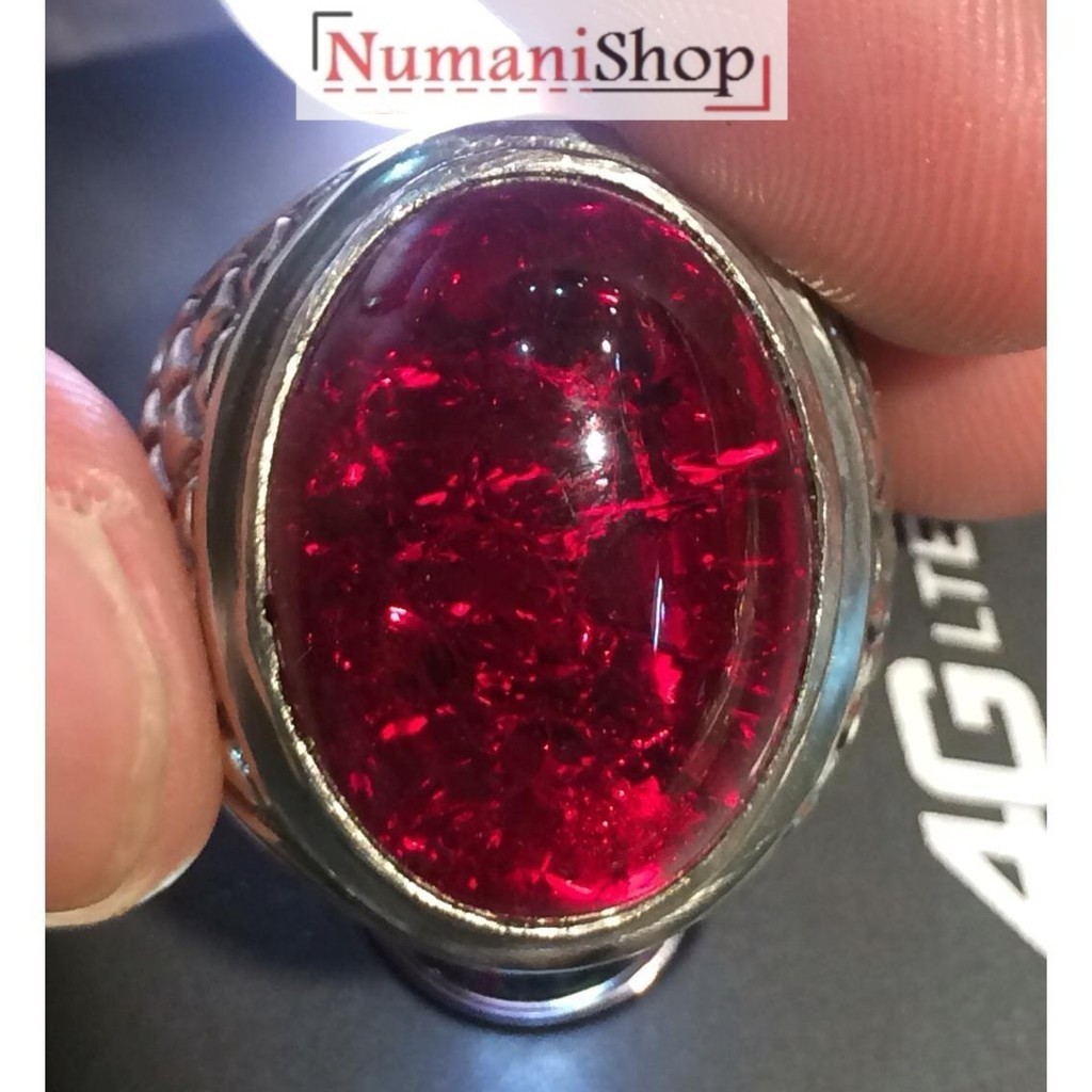 Cincin Titanium Tanam Batu Akik Pecah Seribu Merah Siem Small Size HQ