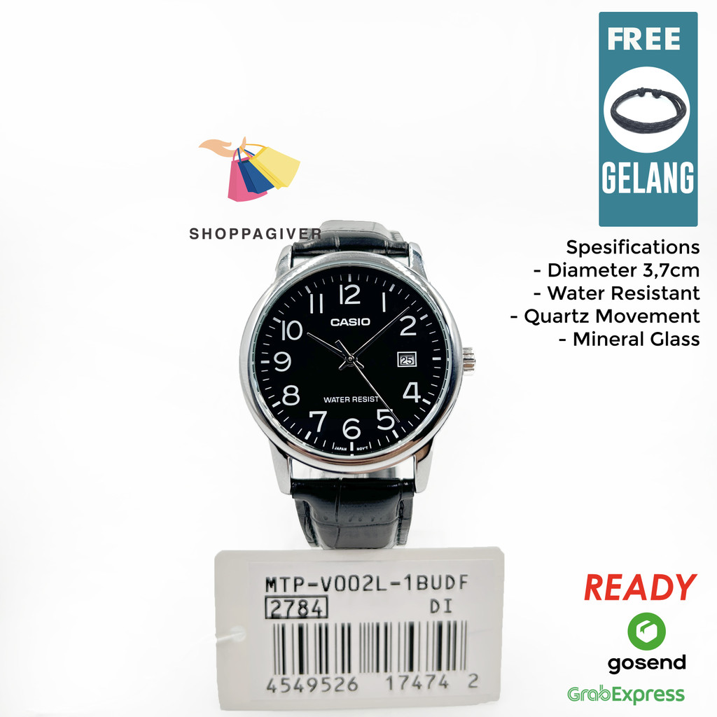 JAM TANGAN PRIA Original Casio Analog  MTP-V002L / MTP-V002L-1B / MTP-V002L-1BUDF FREE GELANG