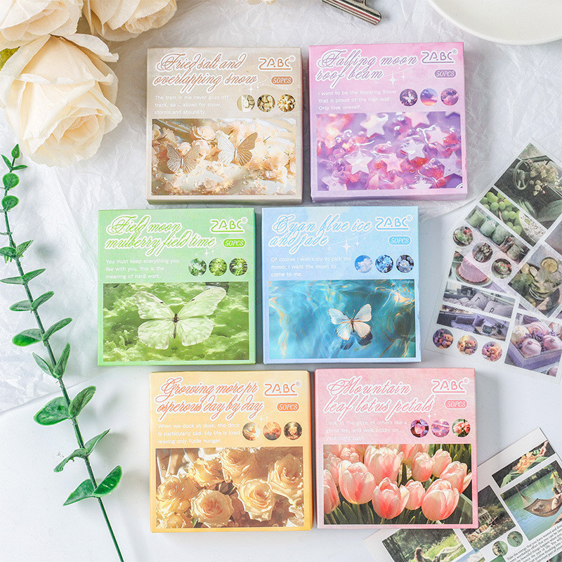 

Journamm 50pcs Ins Washi Paper Box Stickers Flower Sticker DIY Scrapbooking Collage Photo Album Planner Decor Stationery