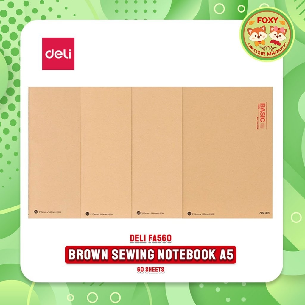 

Bobomart Brown Sewing Notebook BASIC A5 60 Sheets / Deli FA560 Buku Catatan Sampul Cokelat Minimalis
