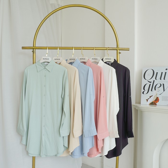NEW -Ayla Basic Tunik Premium Rayon Wanita F18070 / Tunik Midi Polos Wanita - Cream, XL