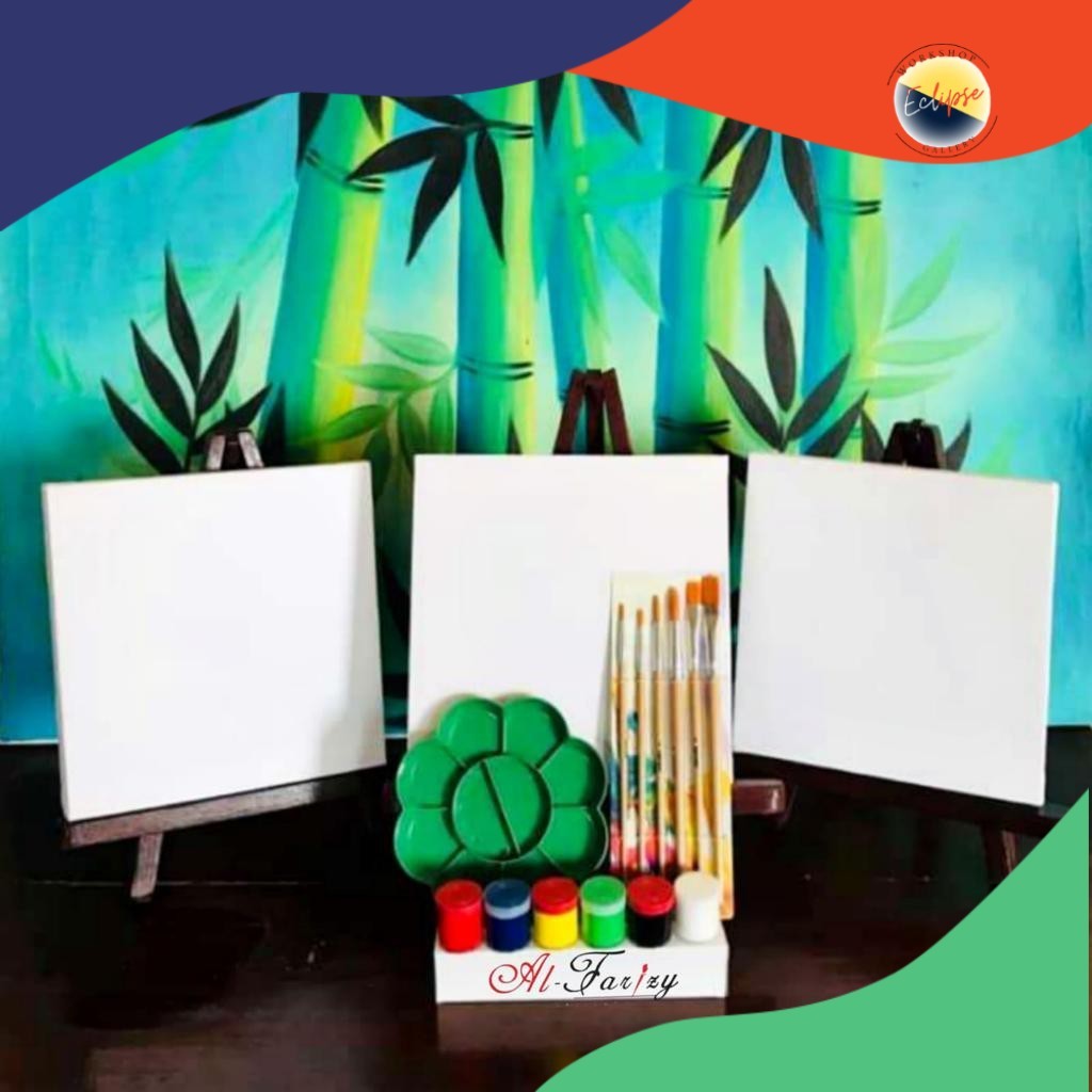 

3Buah Kanvas Lukis Ukuran 20x20 cm Lengkap dengan Cat Akrilik 6 Warna, 5 Buah Kuas Lukis BONUS Palet
